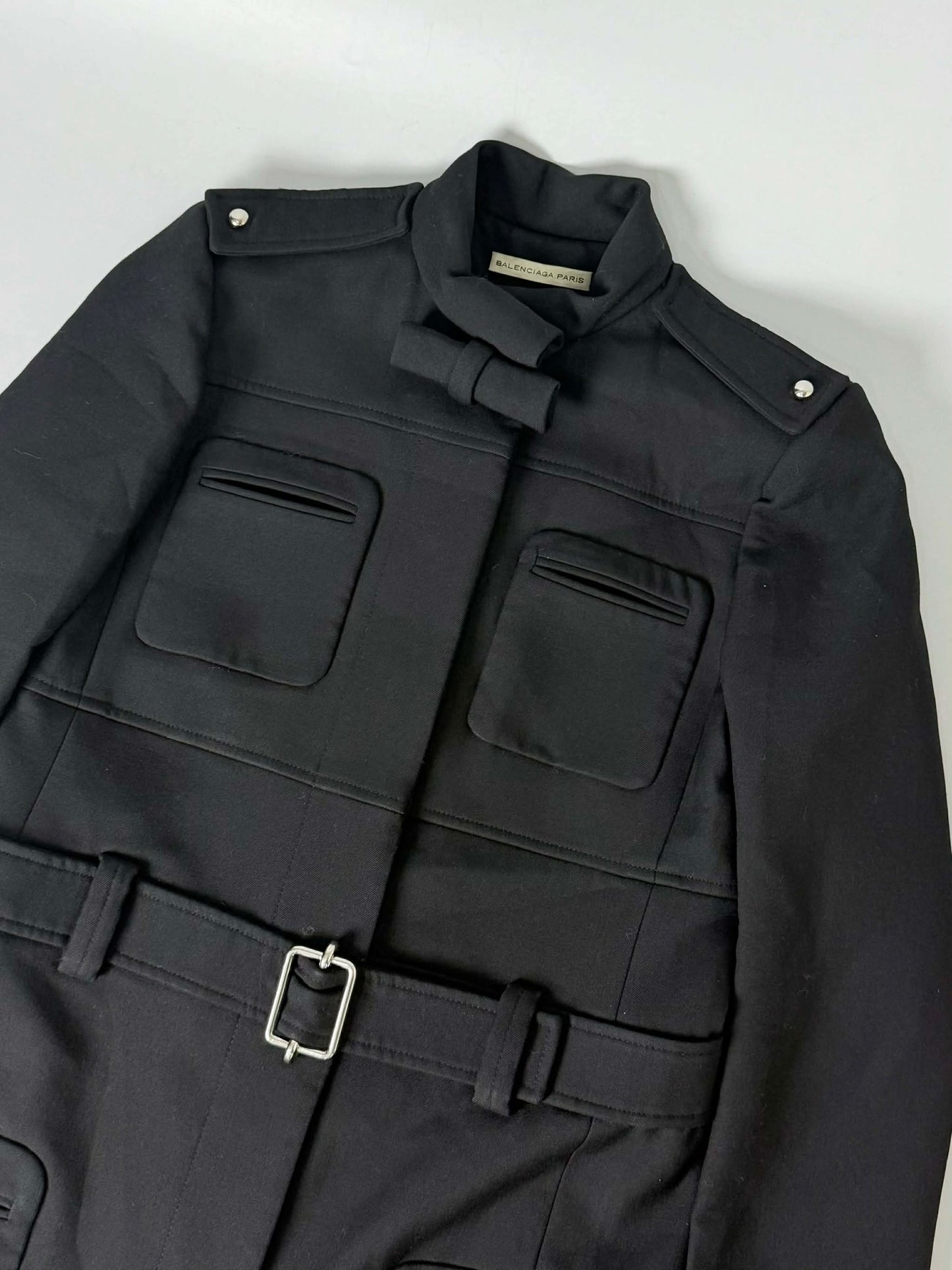 AW2005 Balenciaga Long Premium Wool Black Trench Coat