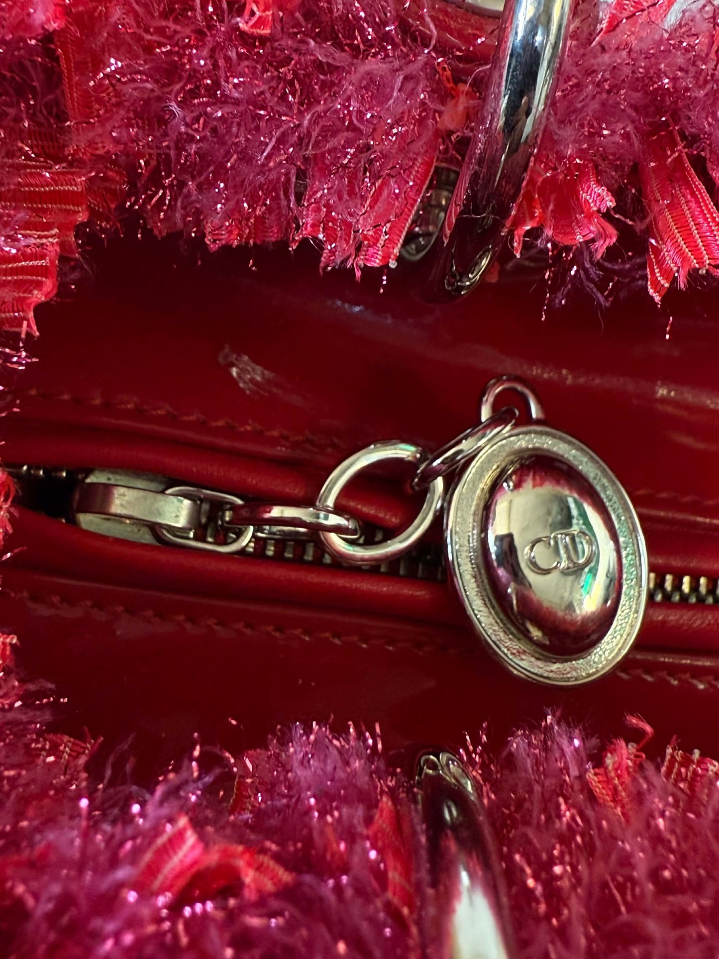 Christian Dior 2012 Tweed Fringe Rhinestone Lady Dior Bag