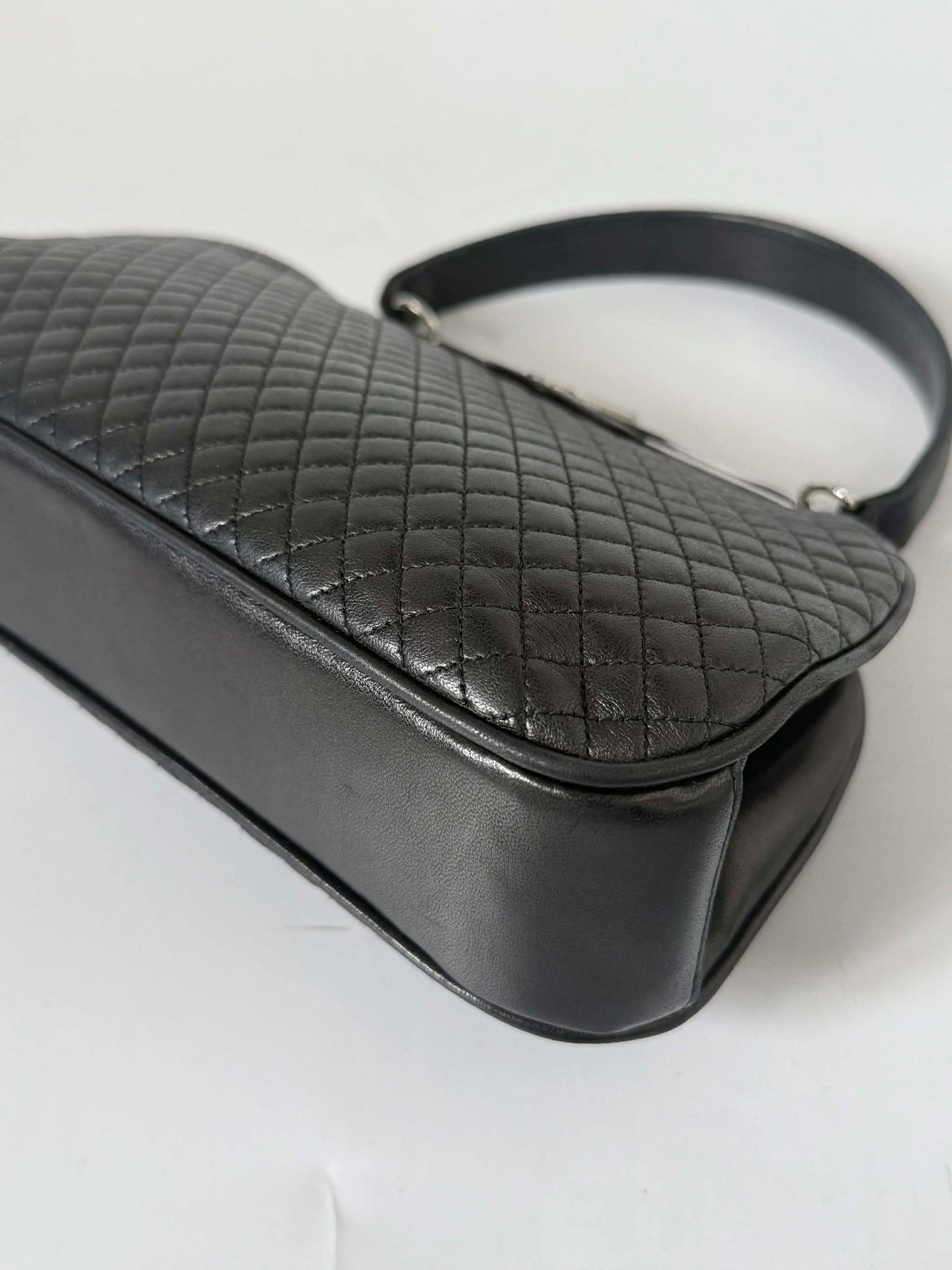 Vintage Chanel Black CC Quilted Kiss Lock Frame Bag