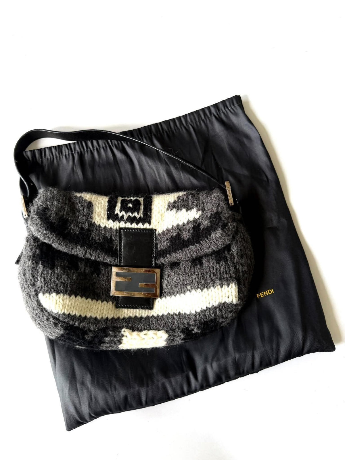 Vintage Fendi F/W1999 Wool Knit Baguette Bag