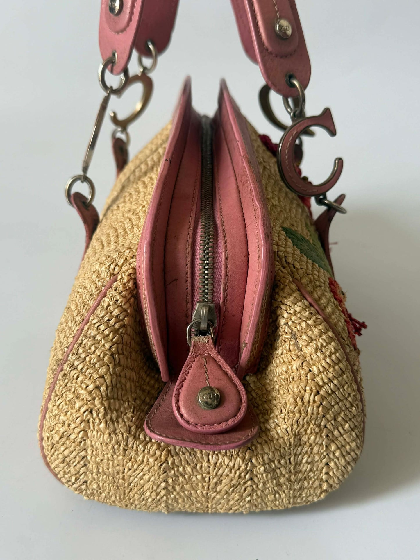 Christian Dior by John Galliano Floral Straw Raffia Handbag