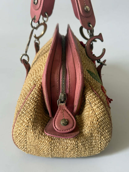 Christian Dior by John Galliano Floral Straw Raffia Handbag