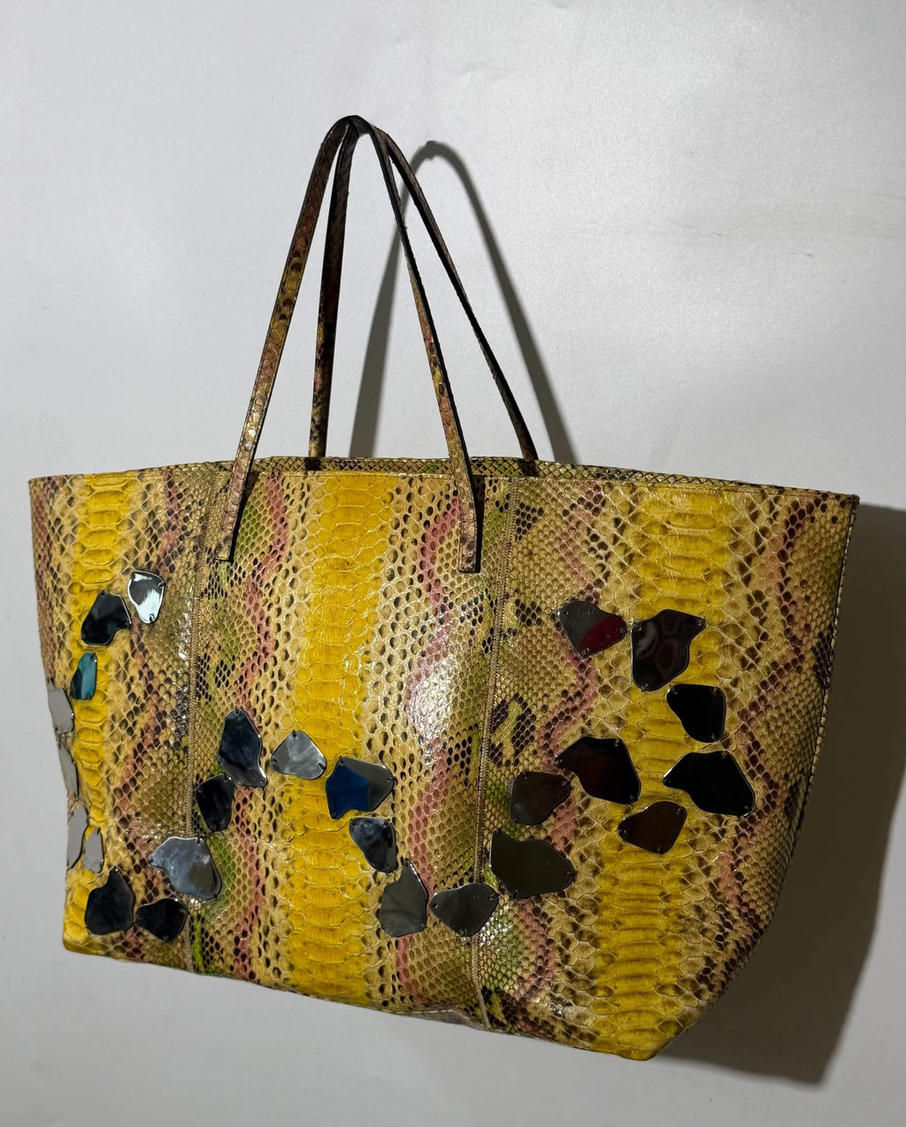 Vintage Fendi Python Embellished Mirror Tote Bag