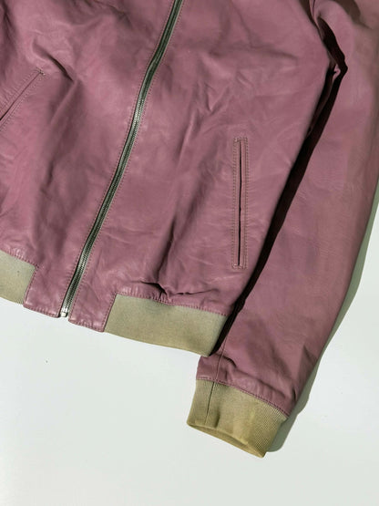 Dolce & Gabbana Dusty Pink Creased Leather Bomber Jacket