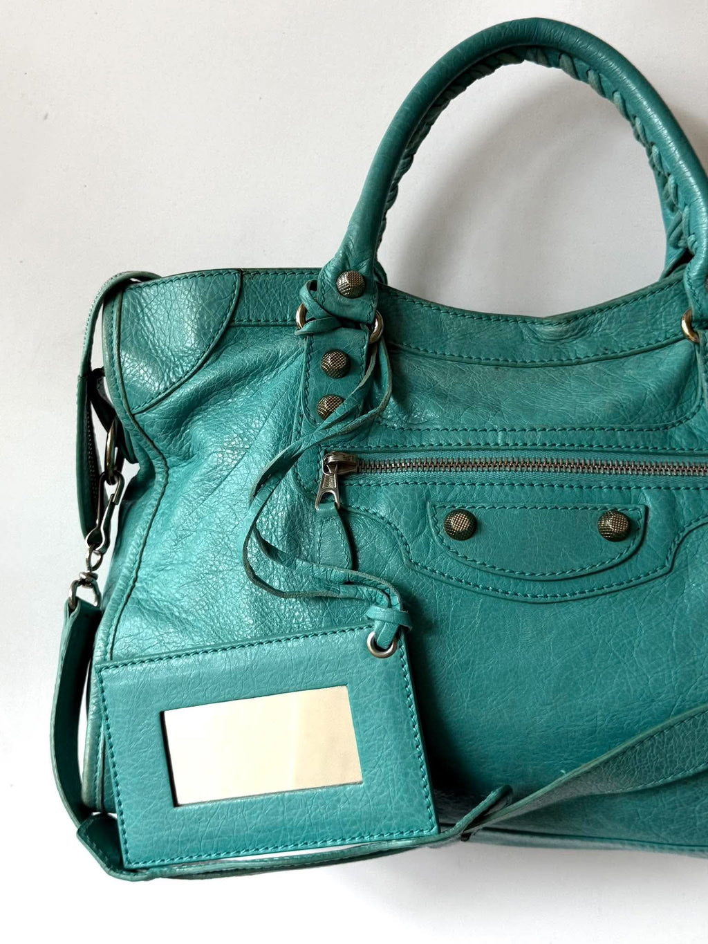 2000’s Balenciaga Torquoise Giant 12 Silver City Bag
