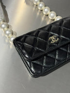 Chanel Black Quilted Maxi Pearls Wallet on Chain Bag