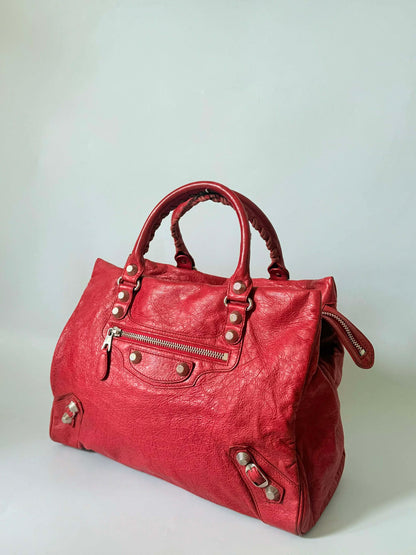 2000’s Balenciaga Ruby Leather Giant 21 Silver Midday Bag