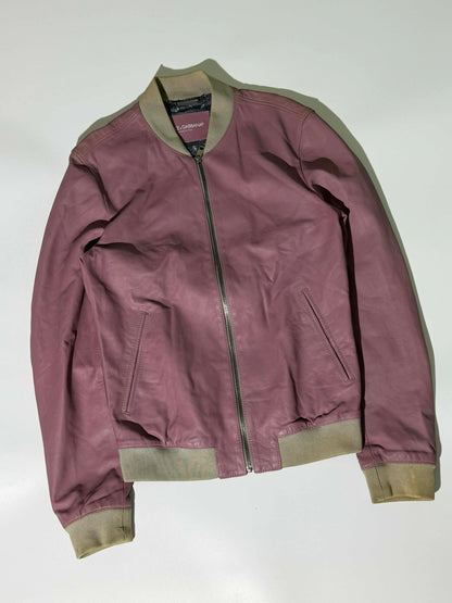 Dolce & Gabbana Dusty Pink Creased Leather Bomber Jacket