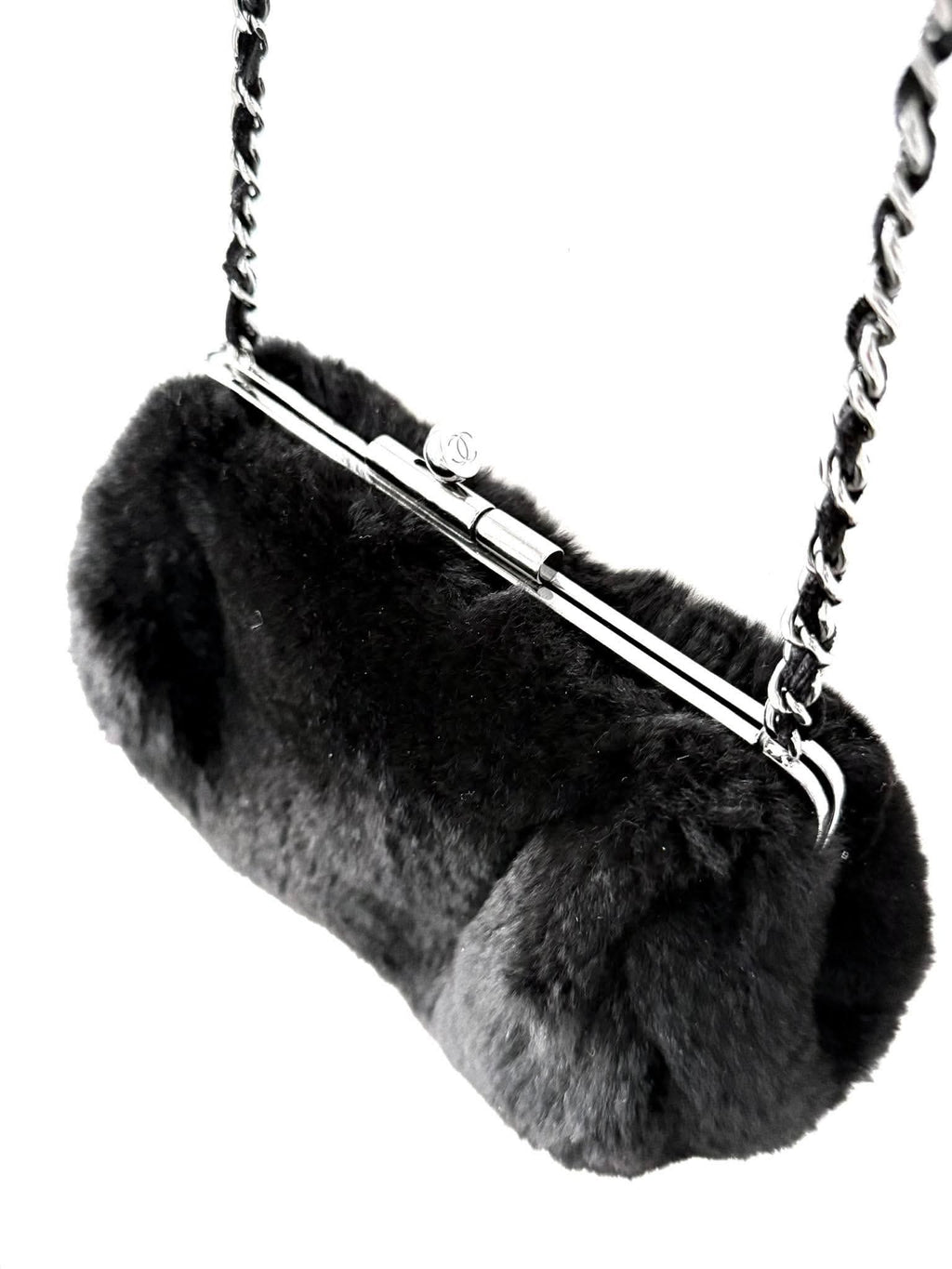 Chanel by Karl Lagerfeld Black Fur Frame Chain Bag