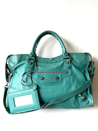2000’s Balenciaga Torquoise Giant 12 Silver City Bag