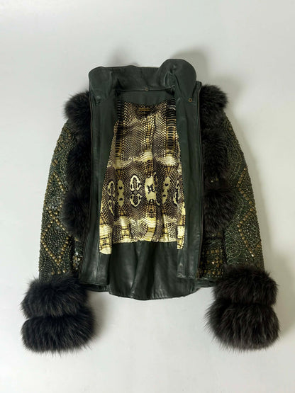 SS02 Roberto Cavalli Embellished Studded Python Leather Fur