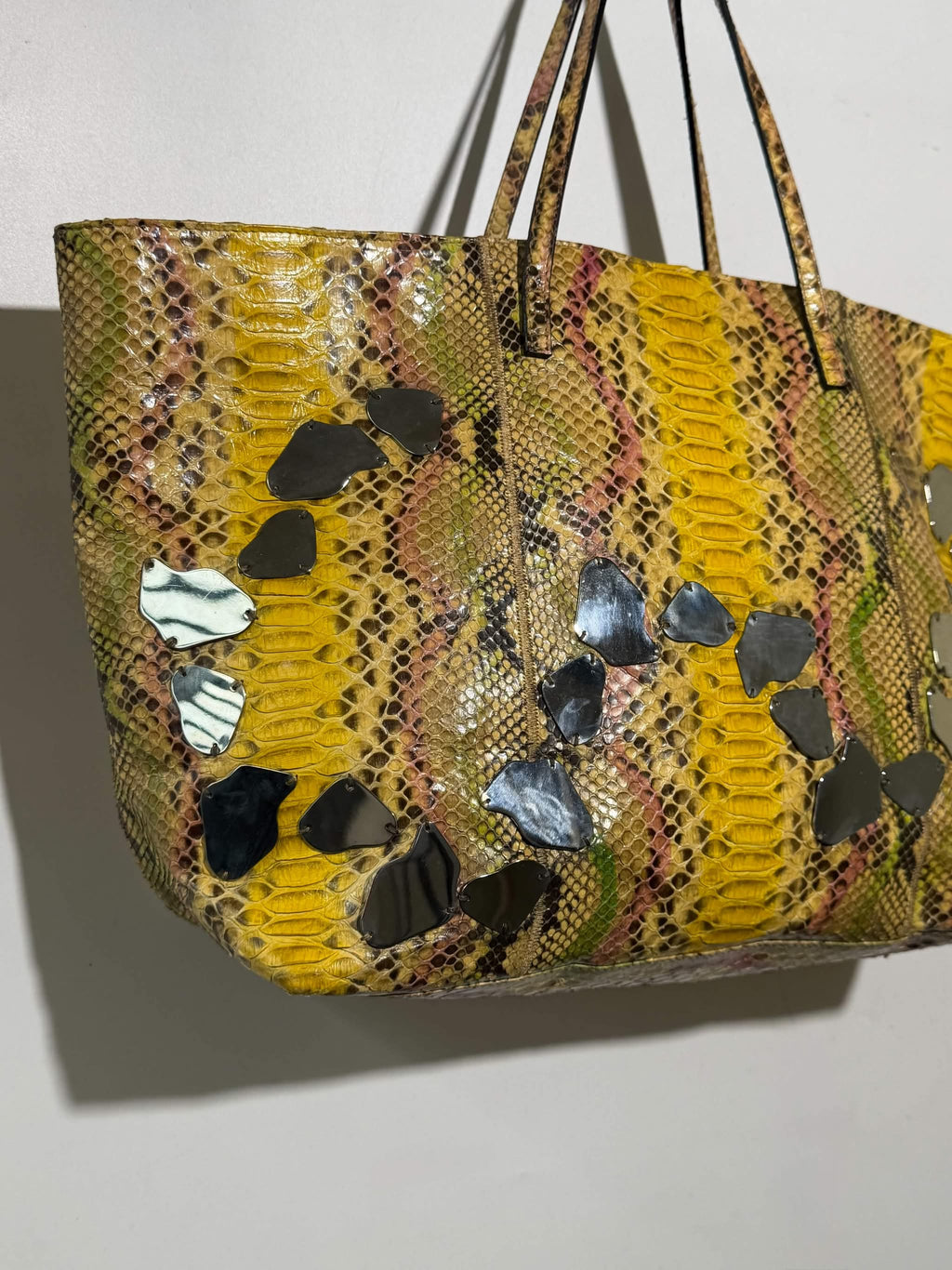 Vintage Fendi Python Embellished Mirror Tote Bag