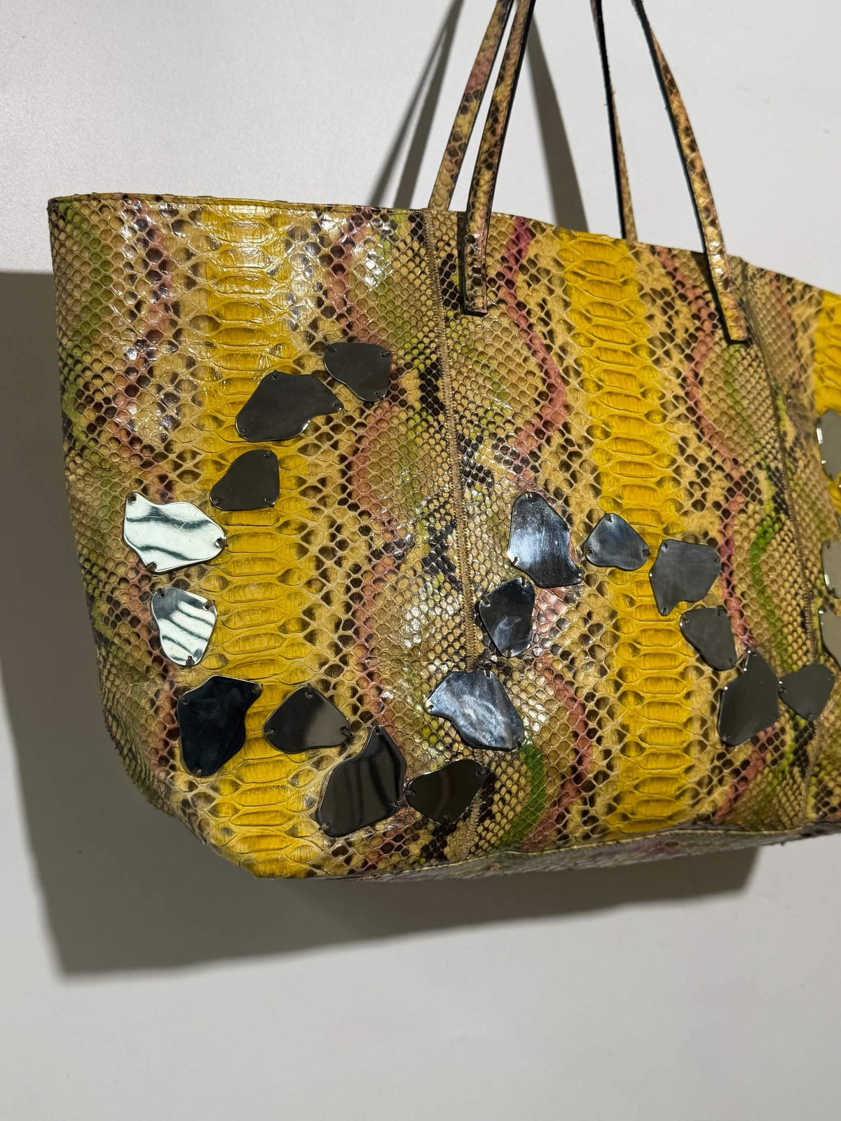 Vintage Fendi Python Embellished Mirror Tote Bag