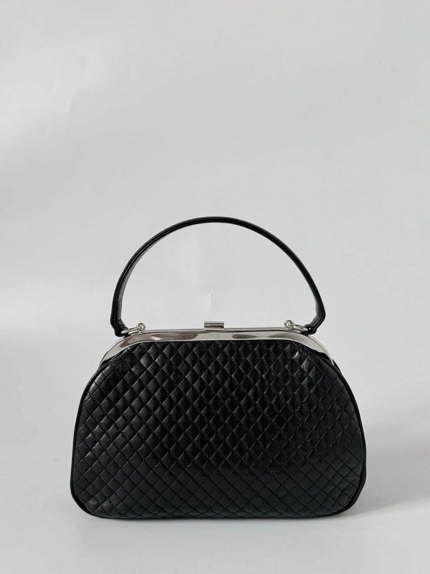 Vintage Chanel Black CC Quilted Kiss Lock Frame Bag