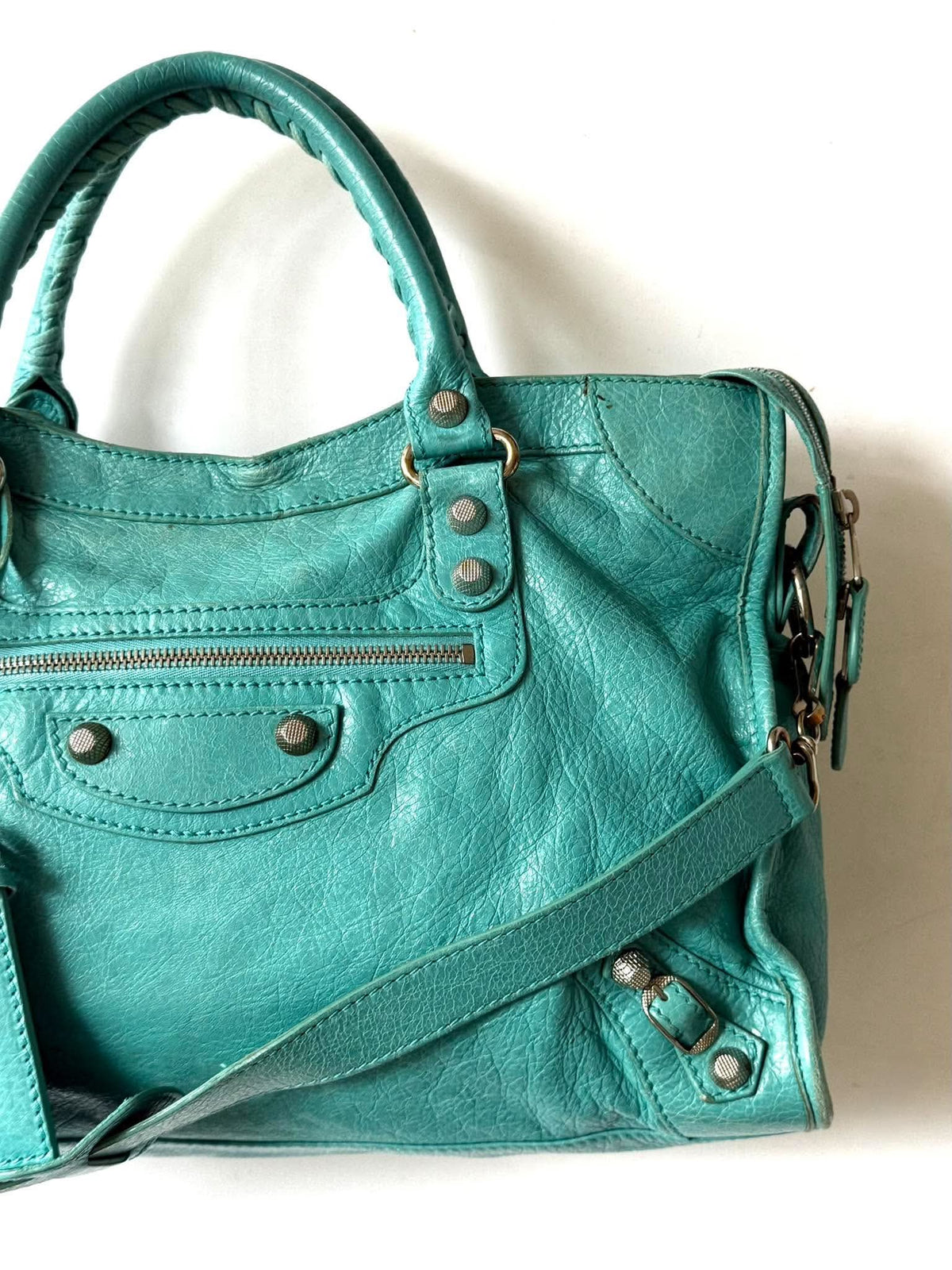 2000’s Balenciaga Torquoise Giant 12 Silver City Bag