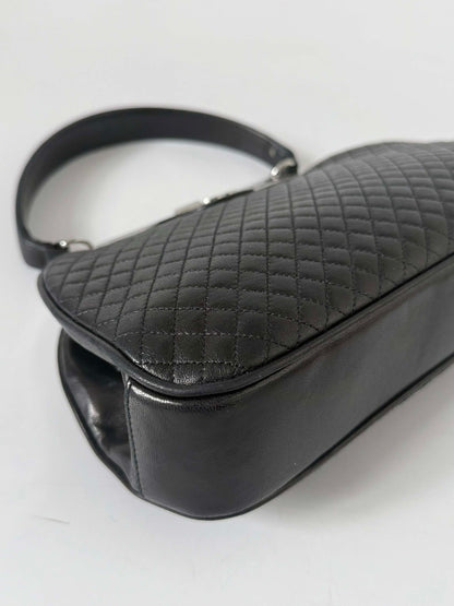 Vintage Chanel Black CC Quilted Kiss Lock Frame Bag