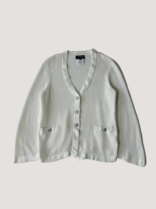 Chanel Silver-Tone Coco Mark Buttons Cardigan