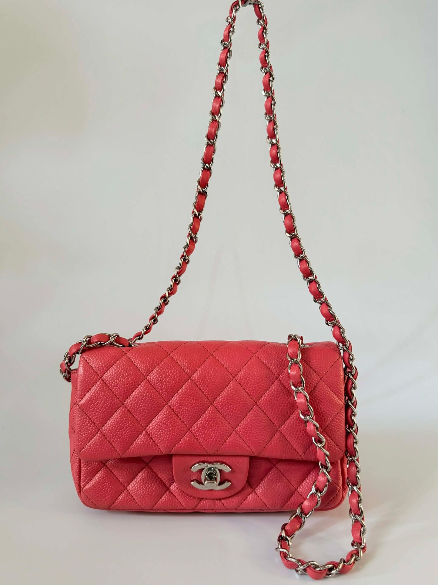 Chanel Pink Quilted Caviar Mini Classic Single Flap Bag