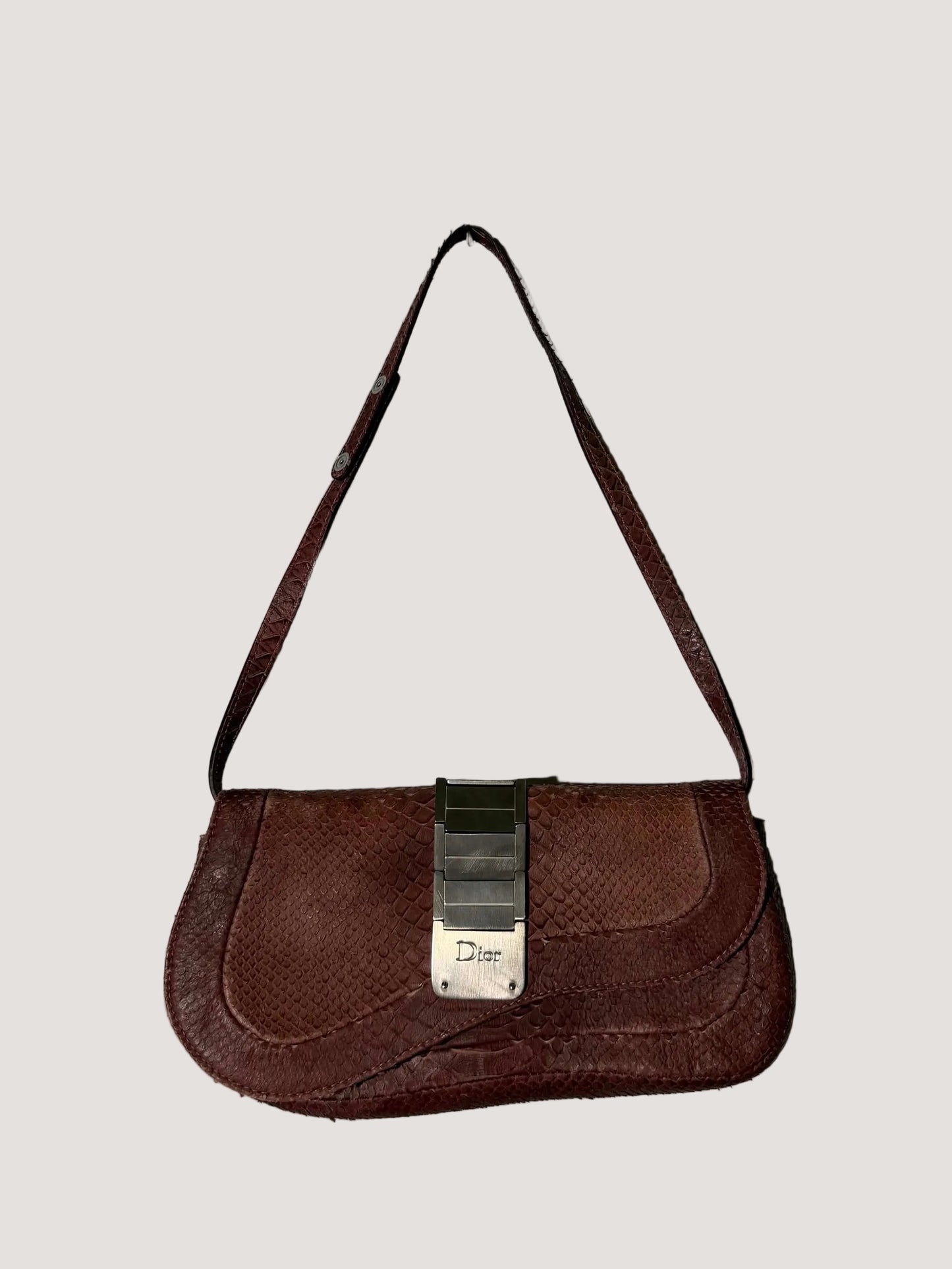 Christian Dior Maroon Python Skin Double Saddle Bag