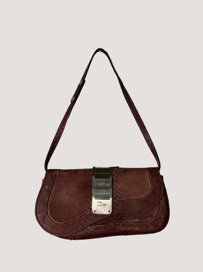 Christian Dior Maroon Python Skin Double Saddle Bag