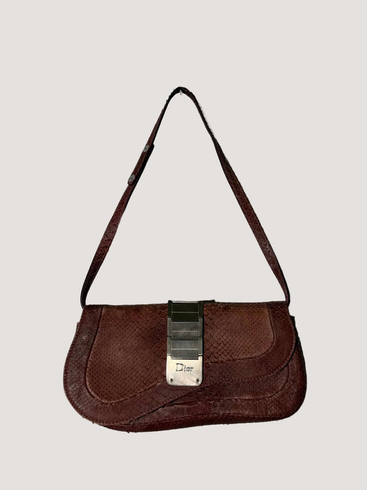 Christian Dior Maroon Python Skin Double Saddle Bag