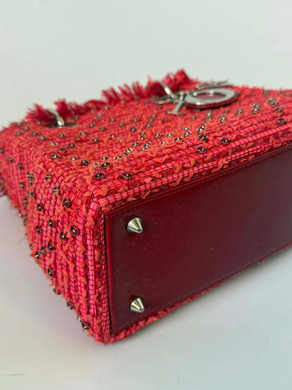 Christian Dior 2012 Tweed Fringe Rhinestone Lady Dior Bag