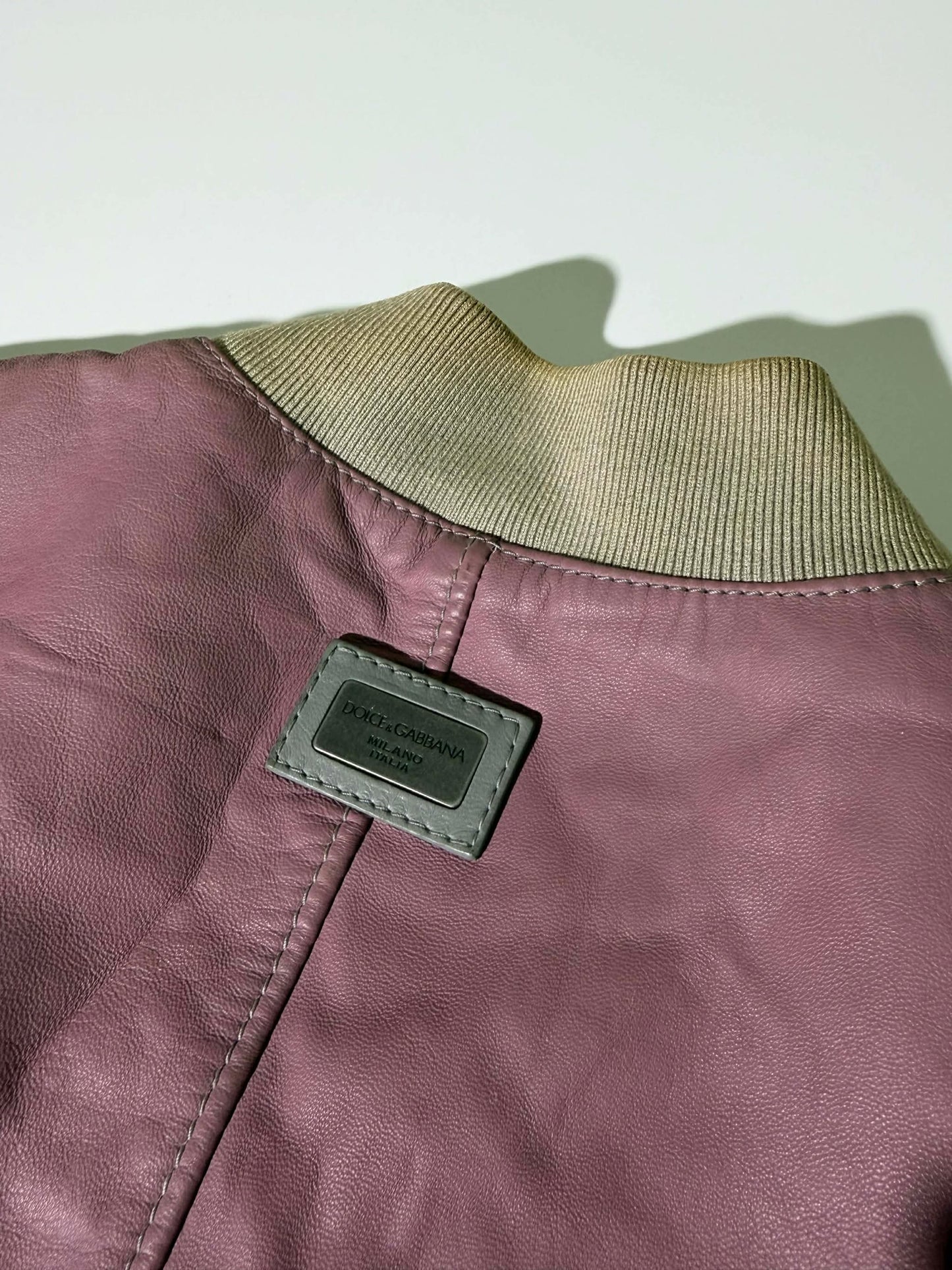 Dolce & Gabbana Dusty Pink Creased Leather Bomber Jacket
