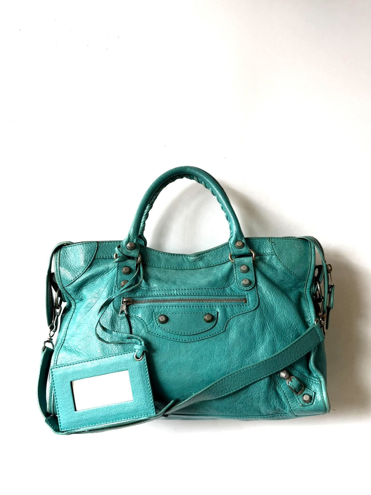 2000’s Balenciaga Torquoise Giant 12 Silver City Bag