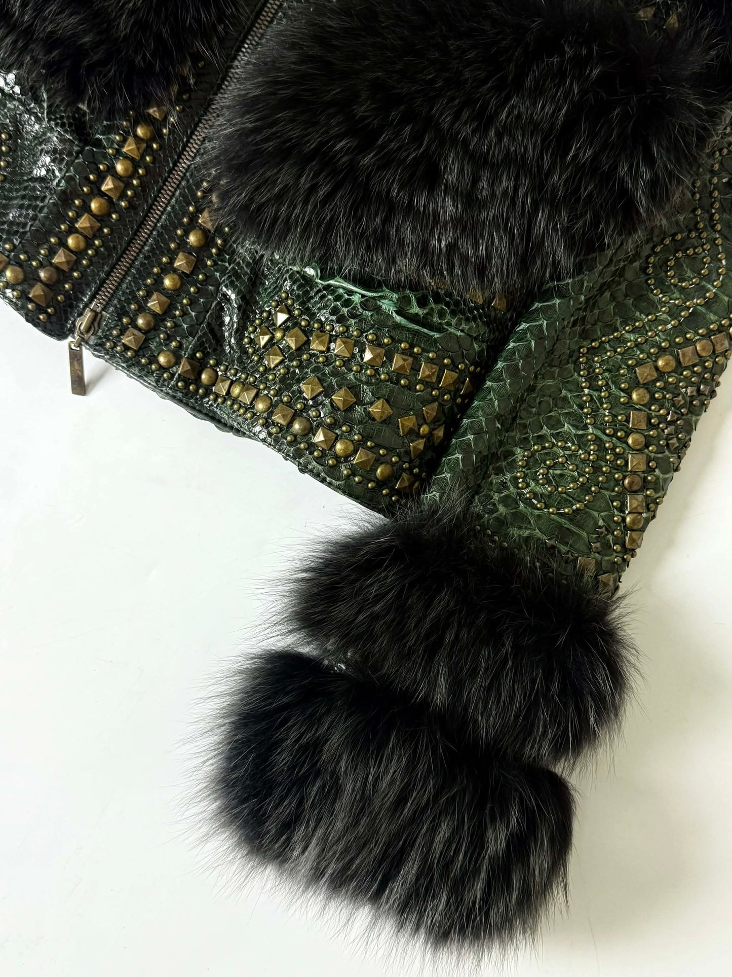 SS02 Roberto Cavalli Embellished Studded Python Leather Fur