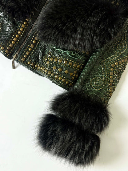 SS02 Roberto Cavalli Embellished Studded Python Leather Fur