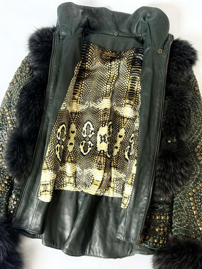 SS02 Roberto Cavalli Embellished Studded Python Leather Fur