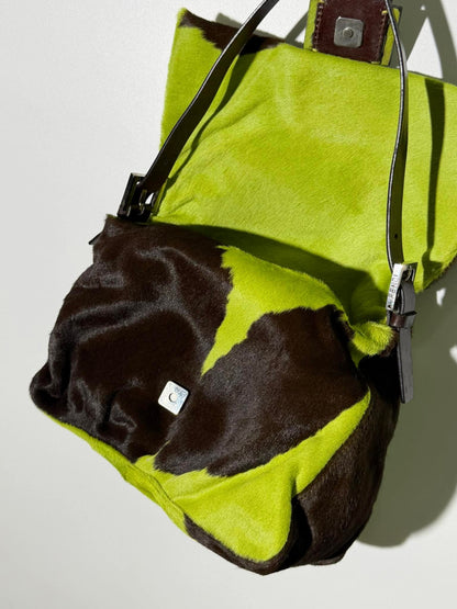 Vintage Fendi Ponyhair Mama Baguette Green/Brown Cow Print