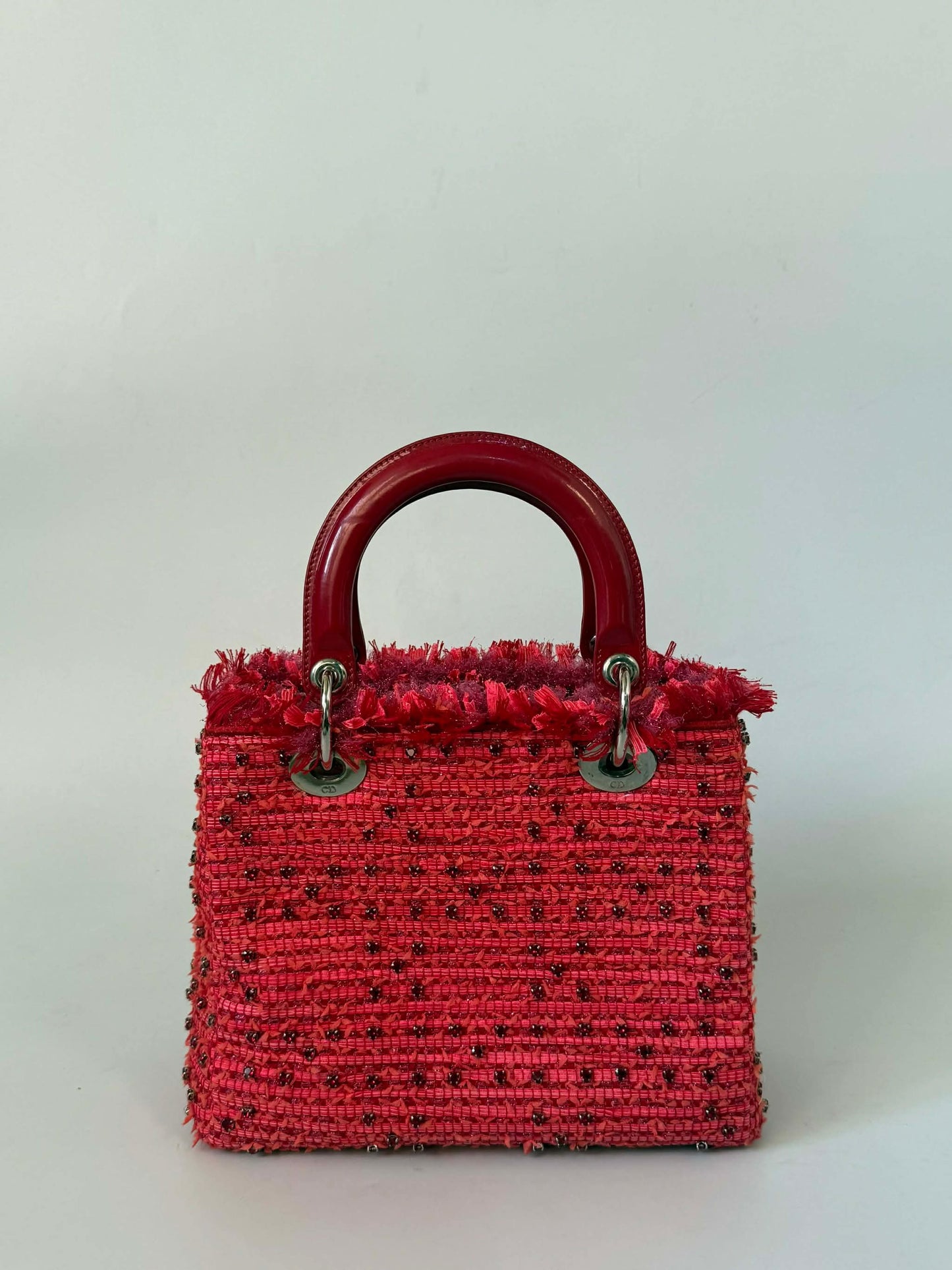 Christian Dior 2012 Tweed Fringe Rhinestone Lady Dior Bag