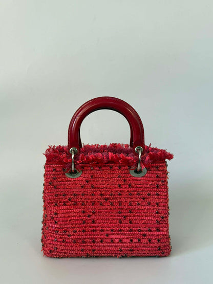 Christian Dior 2012 Tweed Fringe Rhinestone Lady Dior Bag
